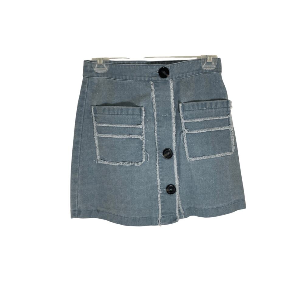 Magnolia South Front Button Raw Hem Denim Skirt Medium Boho Western Retro Pencil
